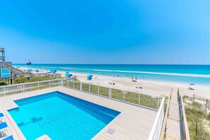 A swimming pool with a view of the beach and ocean. - Ziggy's Place - New Luxury 8 BR Oceanfront Home; Pool & Elevator! (Surf City)