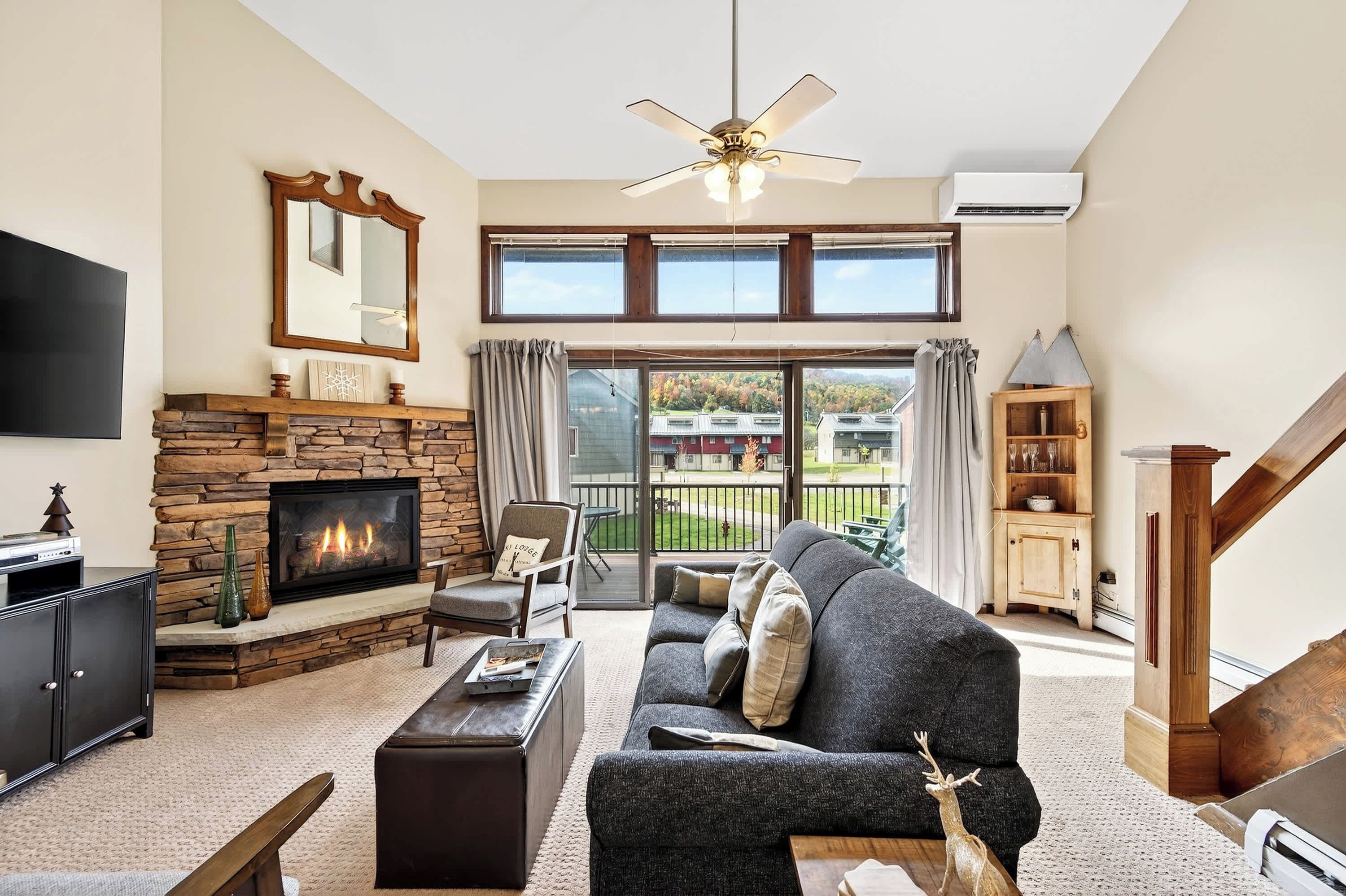 TV, fireplace