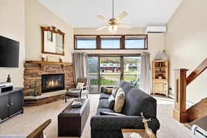 TV, fireplace