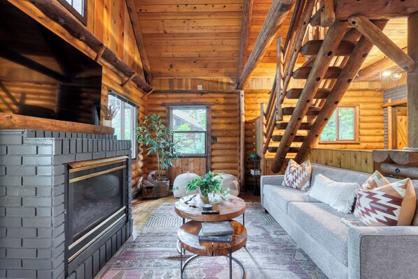TV, fireplace, offices - Log Cabin Compound | 6BR/5.5BA | 2 Hot Tubs (Mount Hood Village)