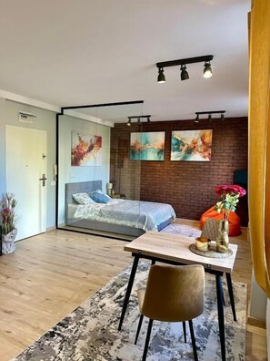 Superior appartement, uitzicht op de stad | Individueel gedecoreerd, een strijkplank/strijkijzer, gratis wifi
