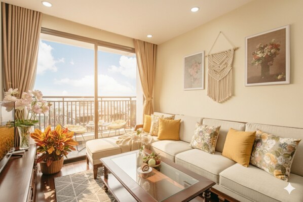 Deluxe Apartment, Balcony, Courtyard View | Living area - Lunaria Two Bedroom Apartment (Hanoi)