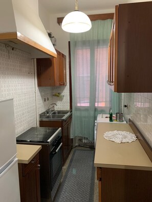 Fridge, oven, stovetop, cookware/dishes/utensils
