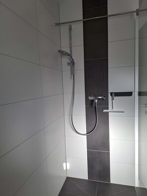 Shower, free toiletries, towels