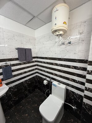 Sèche-cheveux, serviettes fournies, savon, papier toilette