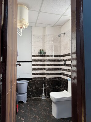 Secador de cabelo, toalhas de banho, sabonete, papel higiênico