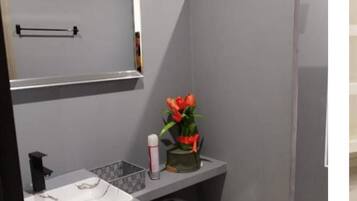 Shower, soap, toilet paper