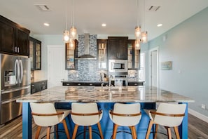 Fridge, microwave, oven, stovetop - Beachfront Oasis | Gorgeous View | Family Friendly (Galveston)