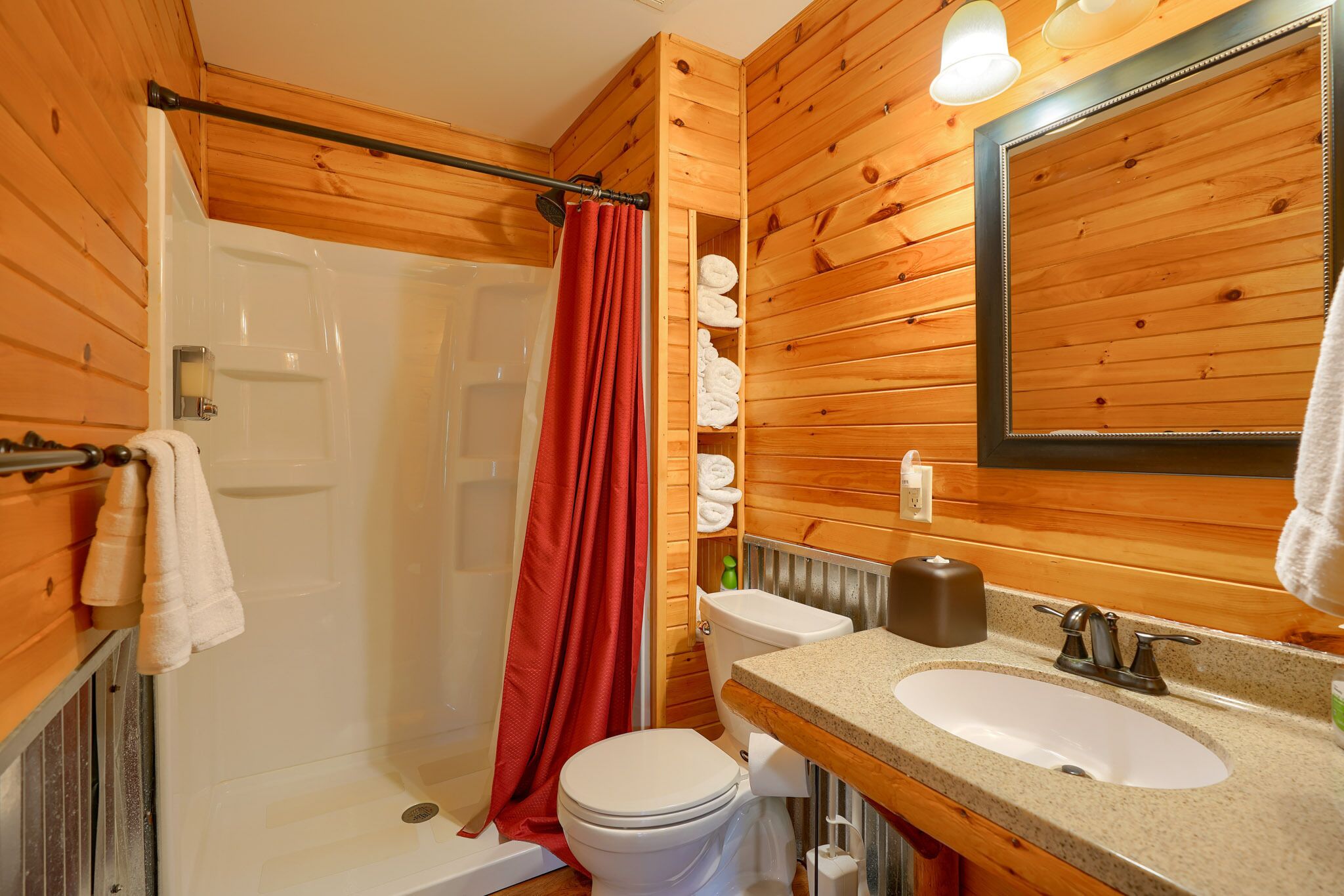 Shower, towels, soap, shampoo