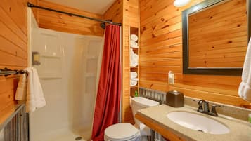 Shower, towels, soap, shampoo