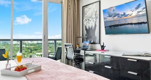 Iron/ironing board, travel crib, WiFi, bed sheets