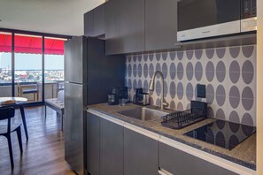 Junior Room, 1 King Bed, Terrace | Private kitchen | Full-sized fridge, microwave, stovetop, espresso maker