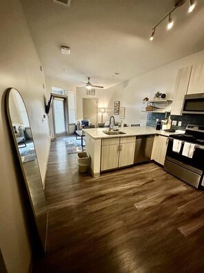 Fridge, microwave, oven, dishwasher