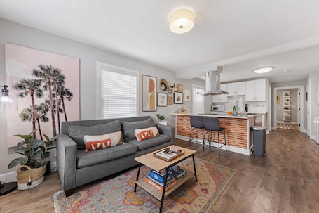 Living area. Optimist Abode 2: Chic Stay in the Queen City, walking distance to Optimist Hall