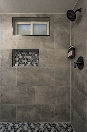 Eco-friendly toiletries, hair dryer, towels