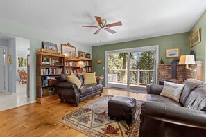 Älytelevisio, takka, kirjoja, tulostin