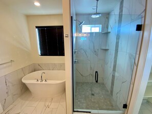 Shower, towels, toilet paper