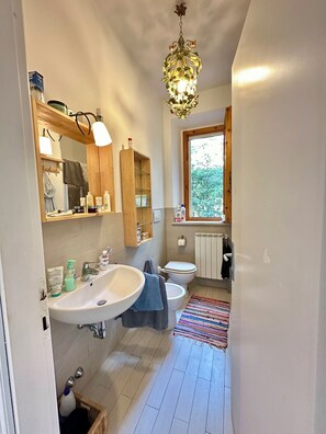 Douche, séchoir à cheveux, bidet, serviettes fournies