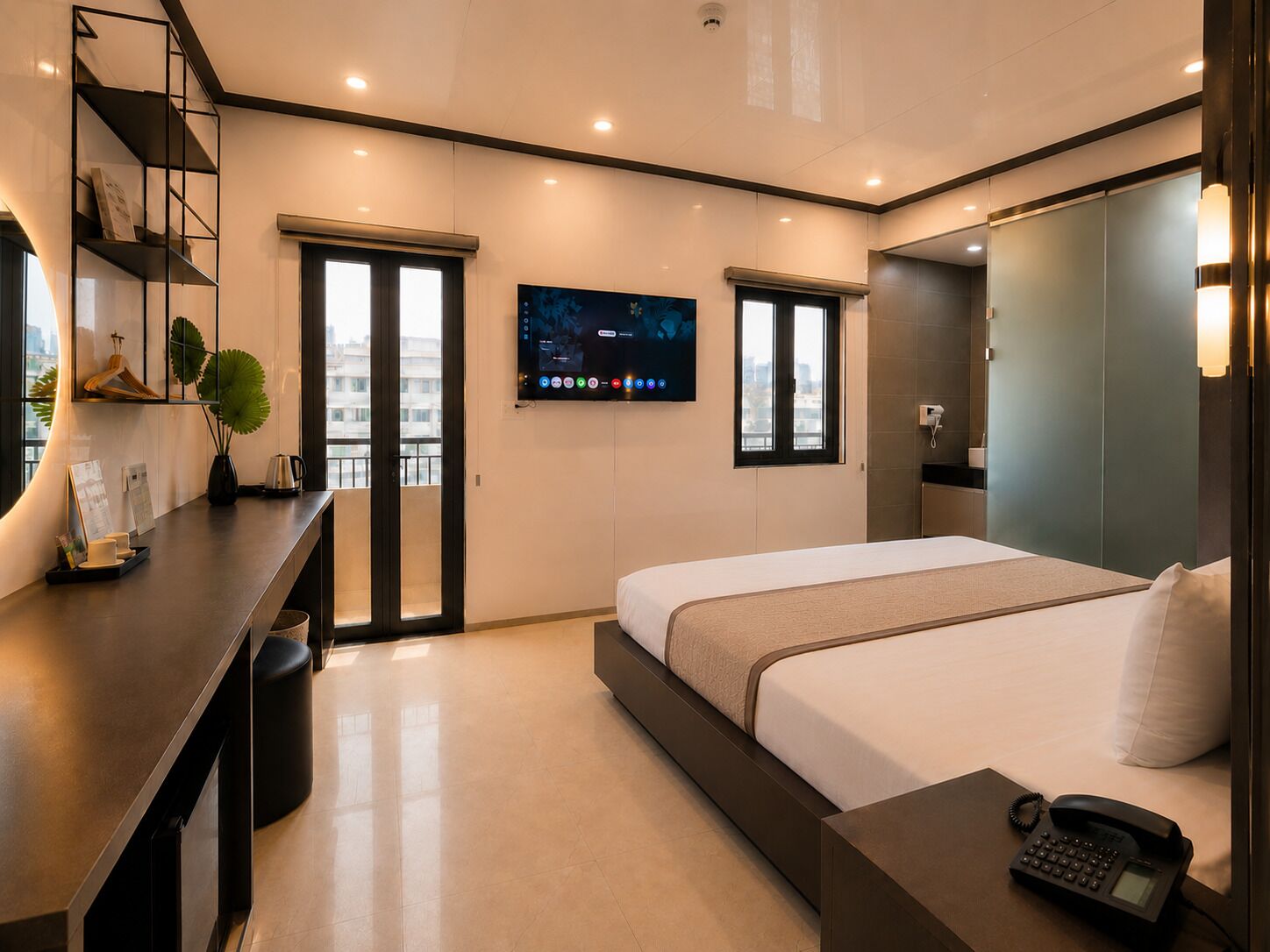 Minibar, desk, laptop workspace, free WiFi