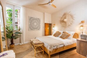 1 bedroom, desk, iron/ironing board, travel cot