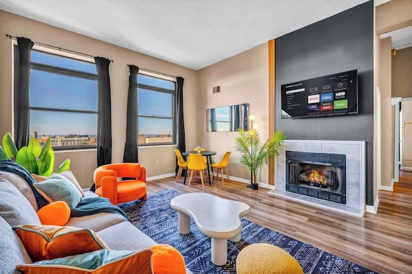 TV, fireplace, offices