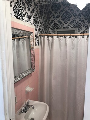 Shower, towels, soap, toilet paper