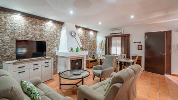 TV, fireplace
