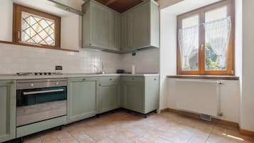 Fridge, dishwasher, coffee/tea maker, cookware/dishes/utensils