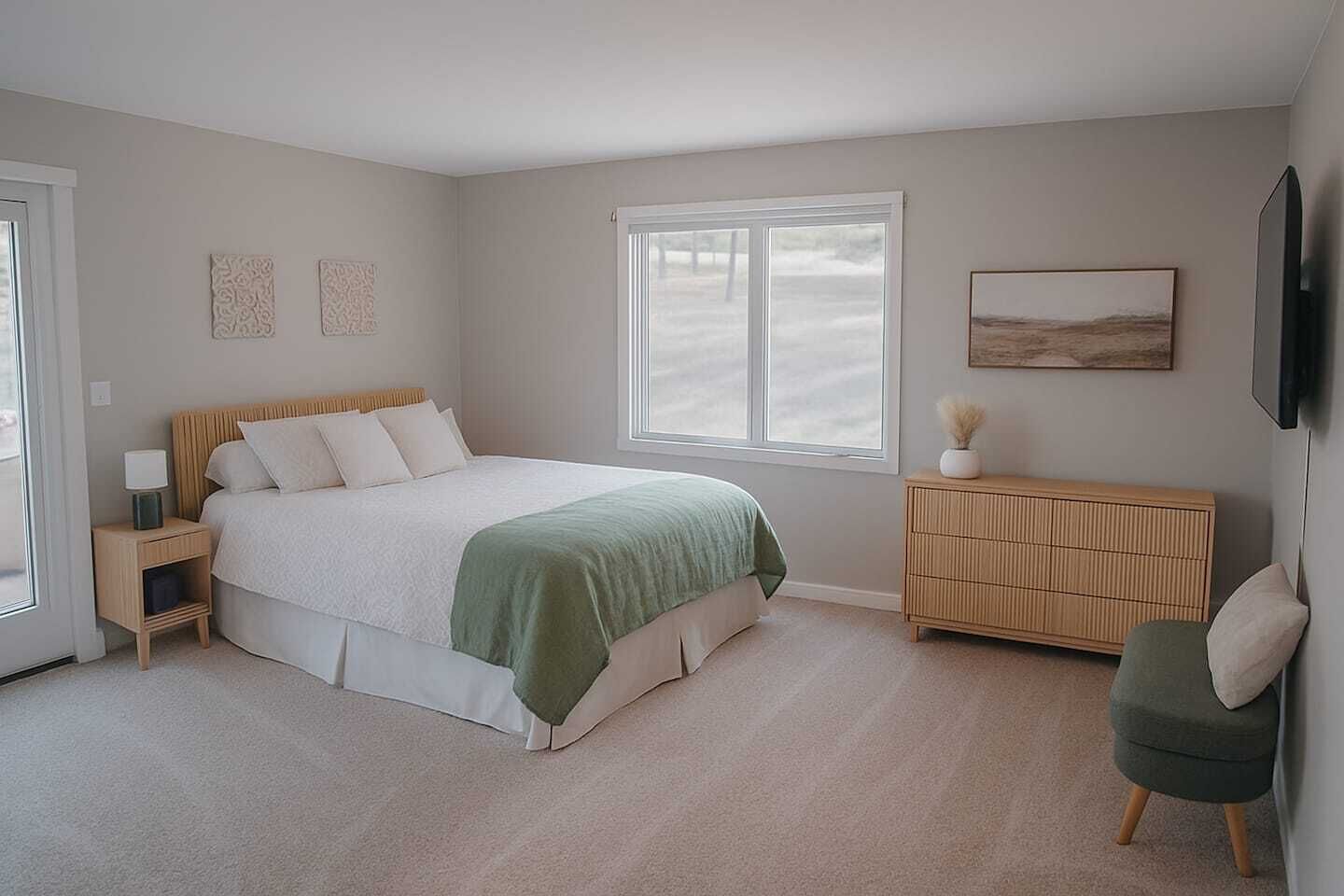 4 habitaciones, escritorio y tabla de planchar con plancha 