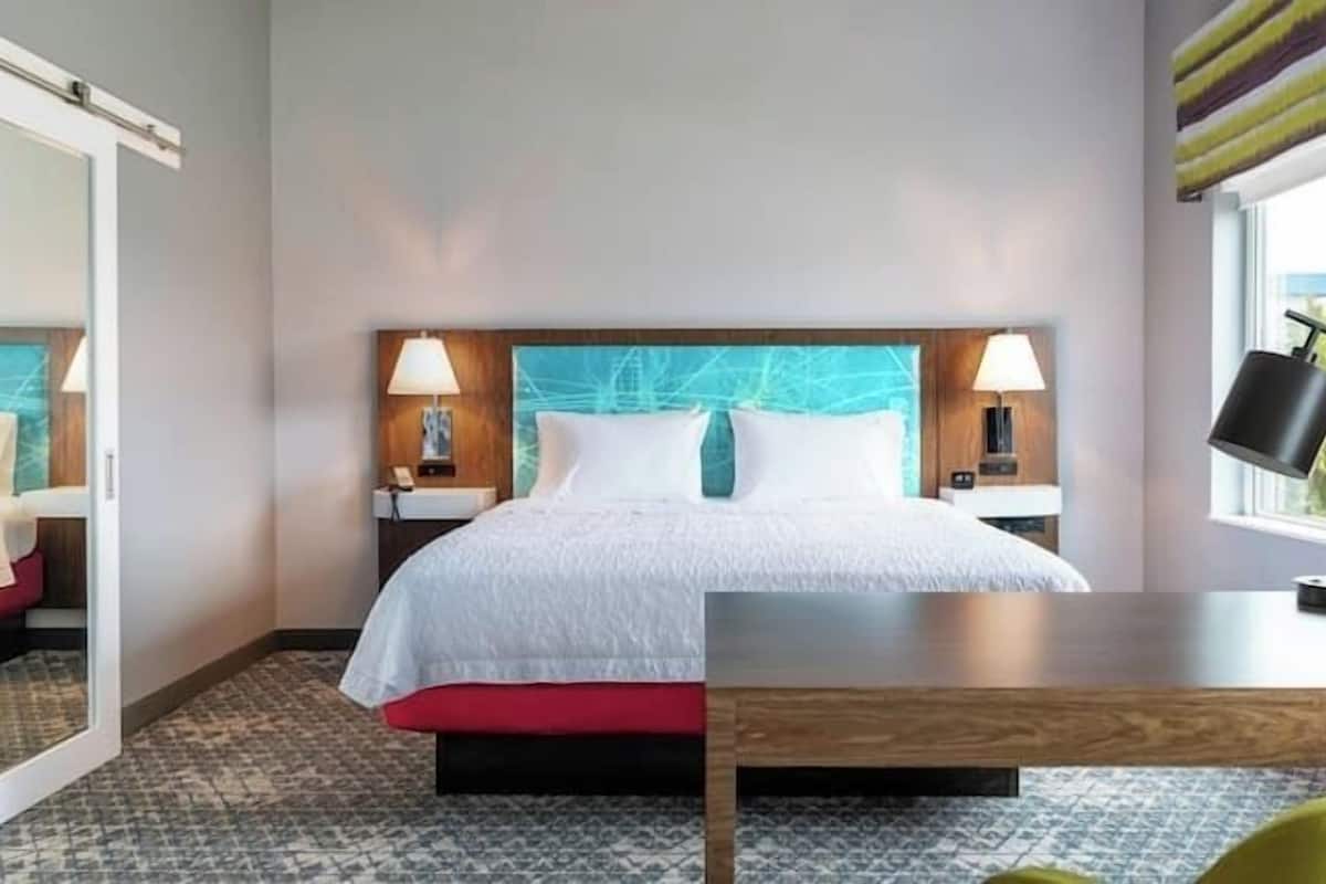 In-room safe, desk, laptop workspace, blackout drapes