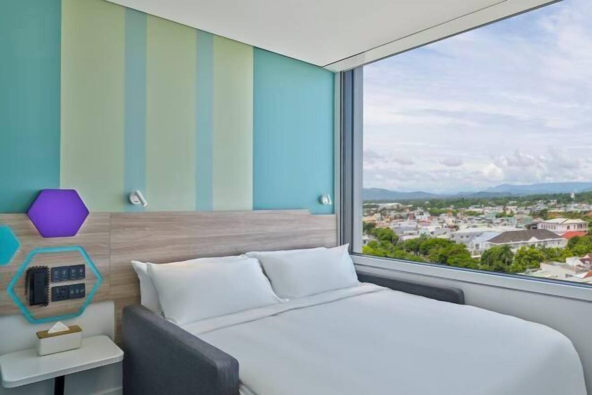 In-room safe, desk, laptop workspace, blackout curtains