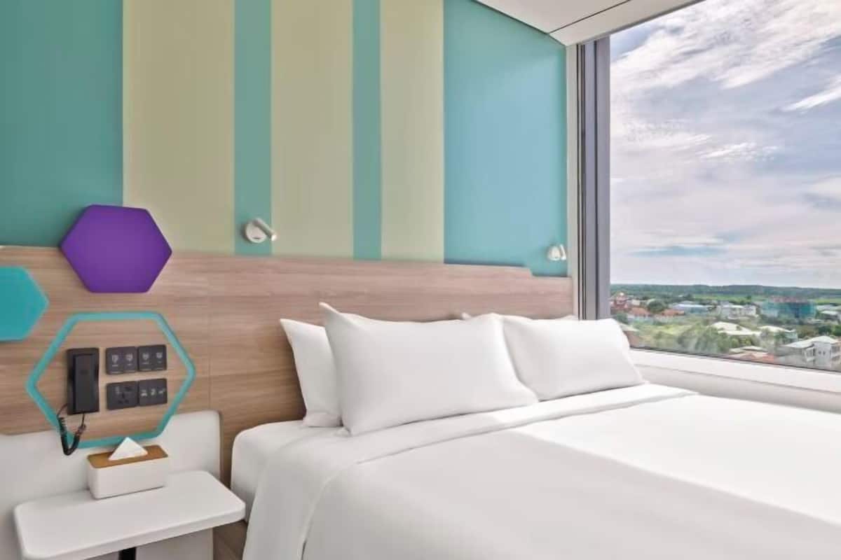 In-room safe, desk, laptop workspace, blackout curtains
