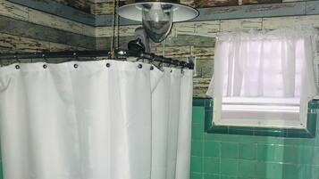 Shower, towels, soap, toilet paper