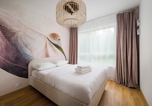 1 slaapkamer, een strijkplank/strijkijzer, wifi, beddengoed