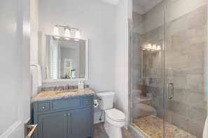 Shower, hair dryer, towels - Quiet Getaway in the Bluff | Cozy Carriage House with Porch + Pool (Bluffton)