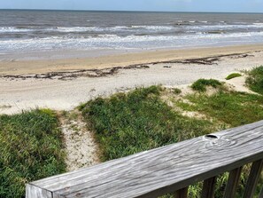 On the beach, sun loungers, beach towels