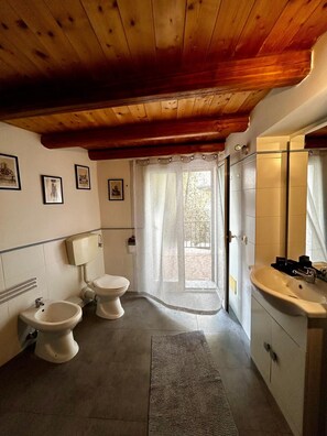 Ducha, secador de pelo, bidet, toallas