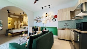 Luxury Penthouse, Patio | Living area | 40-inch flat-screen TV with digital channels, Netflix - BluO Penthouse - Staycation | Bathtub and Terrace Garden (Gurugram)