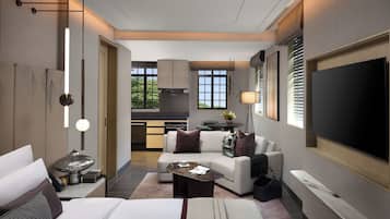 Suite estudio básica | Ropa de cama de alta calidad y minibar con artículos gratuitos