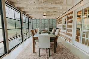 Dining - 2.5 hours from Washington D.C. this spacious 5BR 2.5BA farmhouse is on a secluded 75-acre property near Manchester, MD, in scenic Carroll County. It promises a relaxing retreat near the state line, exciting local attractions, and natural landmarks. (Manchester)