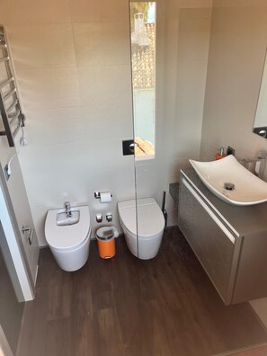 Douche, baignoire à jets, sèche-cheveux, bidet