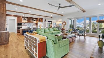 Smart TV, fireplace, DVD player, books