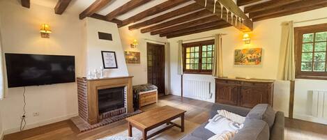 TV, fireplace