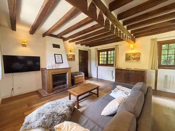 TV, fireplace