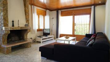 Televisión y chimenea