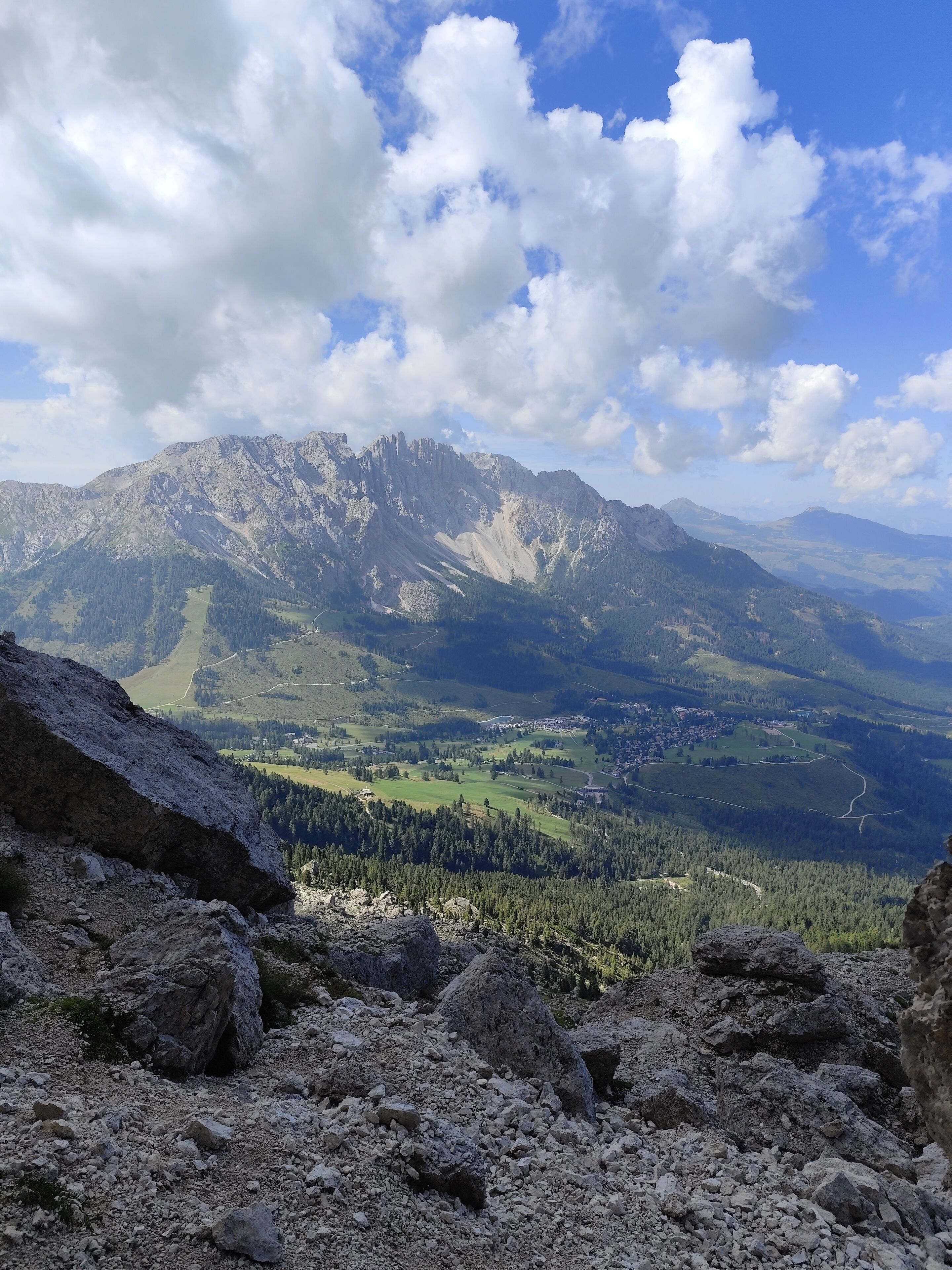 A mountainous landscape with rocky terrain and a valley.