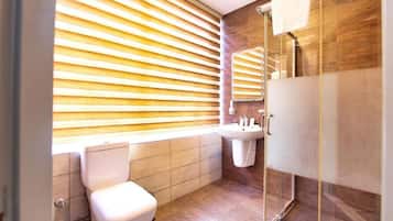 Shower, free toiletries, hair dryer, bathrobes