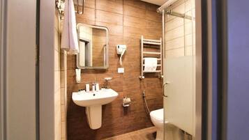 Shower, free toiletries, hair dryer, bathrobes