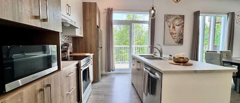 冷蔵庫、電子レンジ、オーブン、コンロ