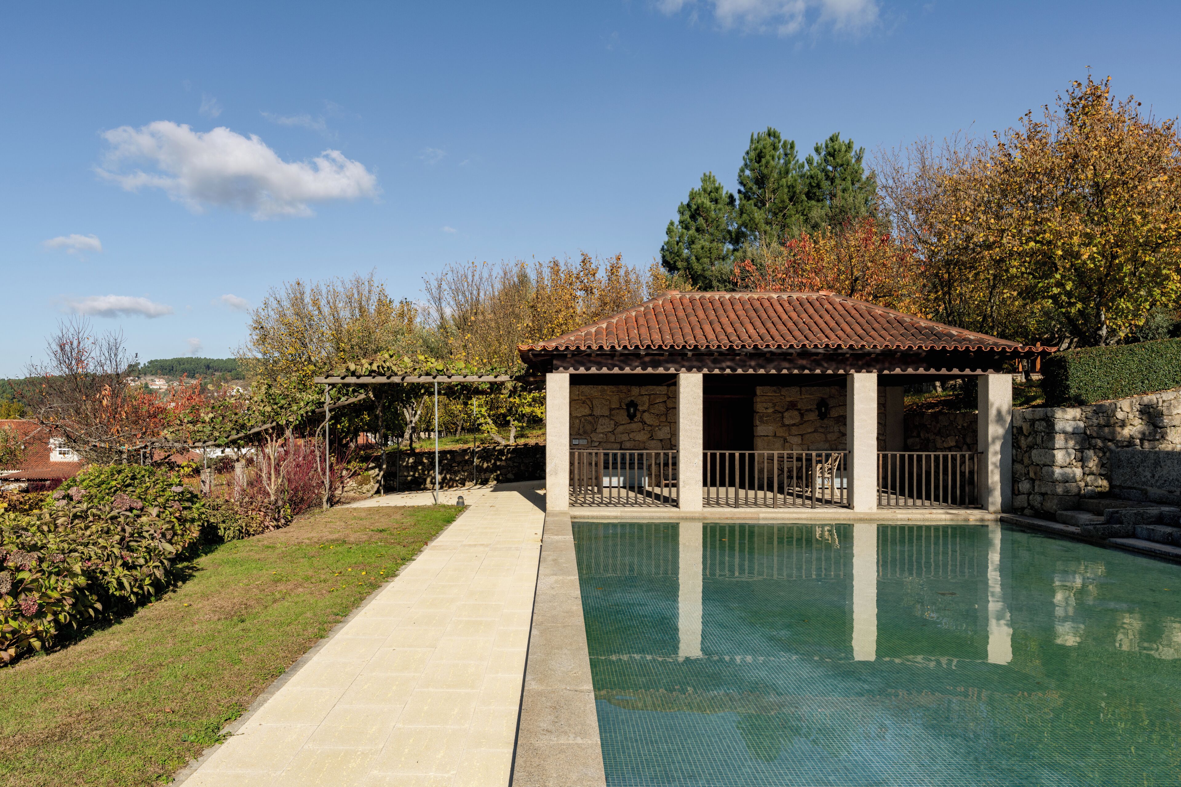 Seasonal outdoor pool, sun loungers